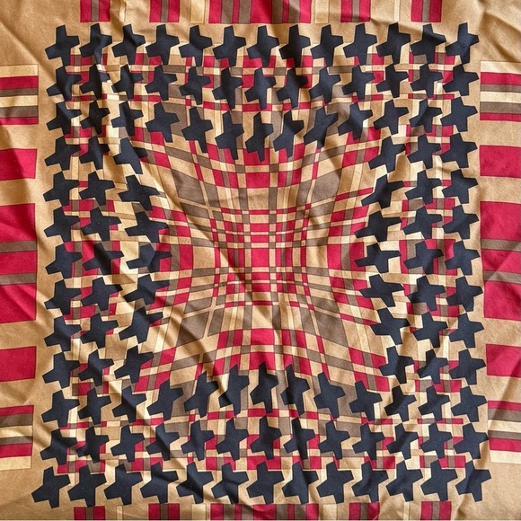 Vintage Silk-Blend Red & Tan Checkered Scarf Top - Picture 6 of 7